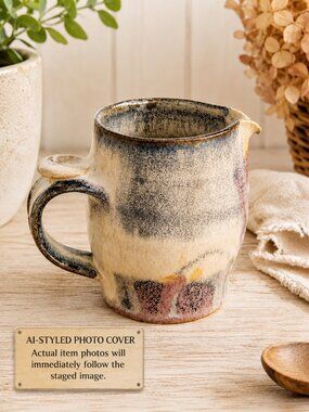 Handmade Studio Pottery Creamer Floral Glaze Stoneware 4” Signed